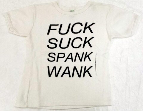 White T-shirt with Offensive Text Print