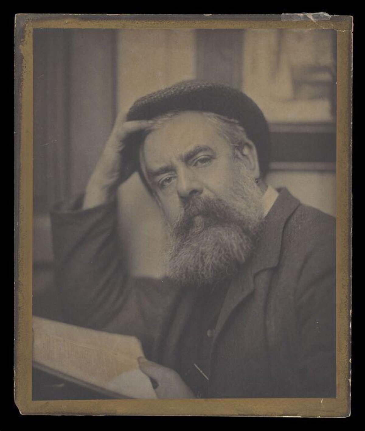 Vintage Portrait of Bearded Man with Book