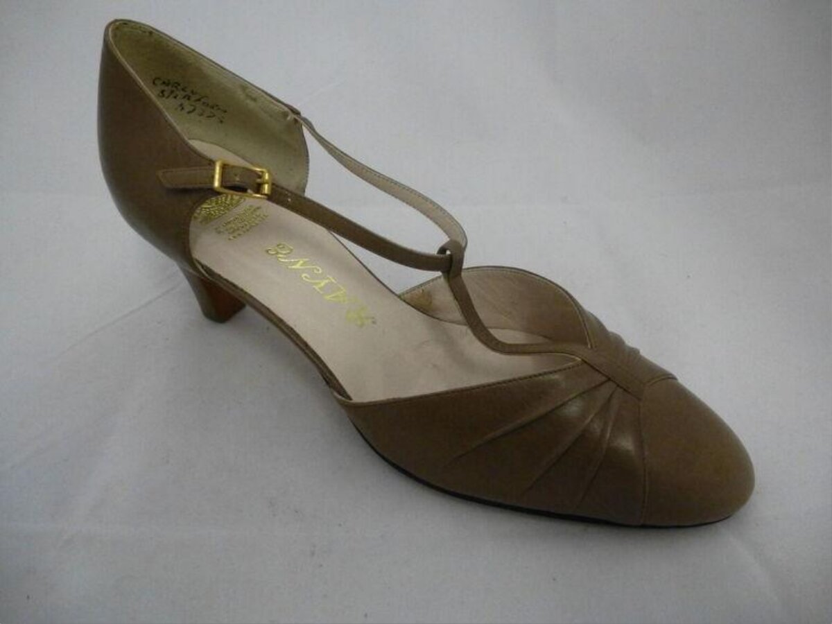 Tan Leather T-Strap High Heel Shoe
