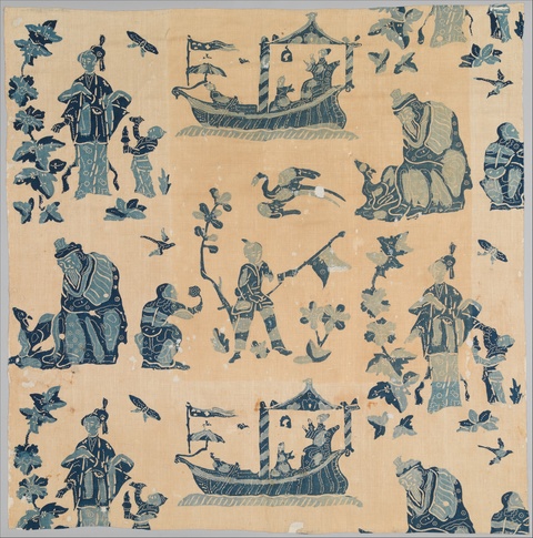 Chinese Blue Printed Figured Textile