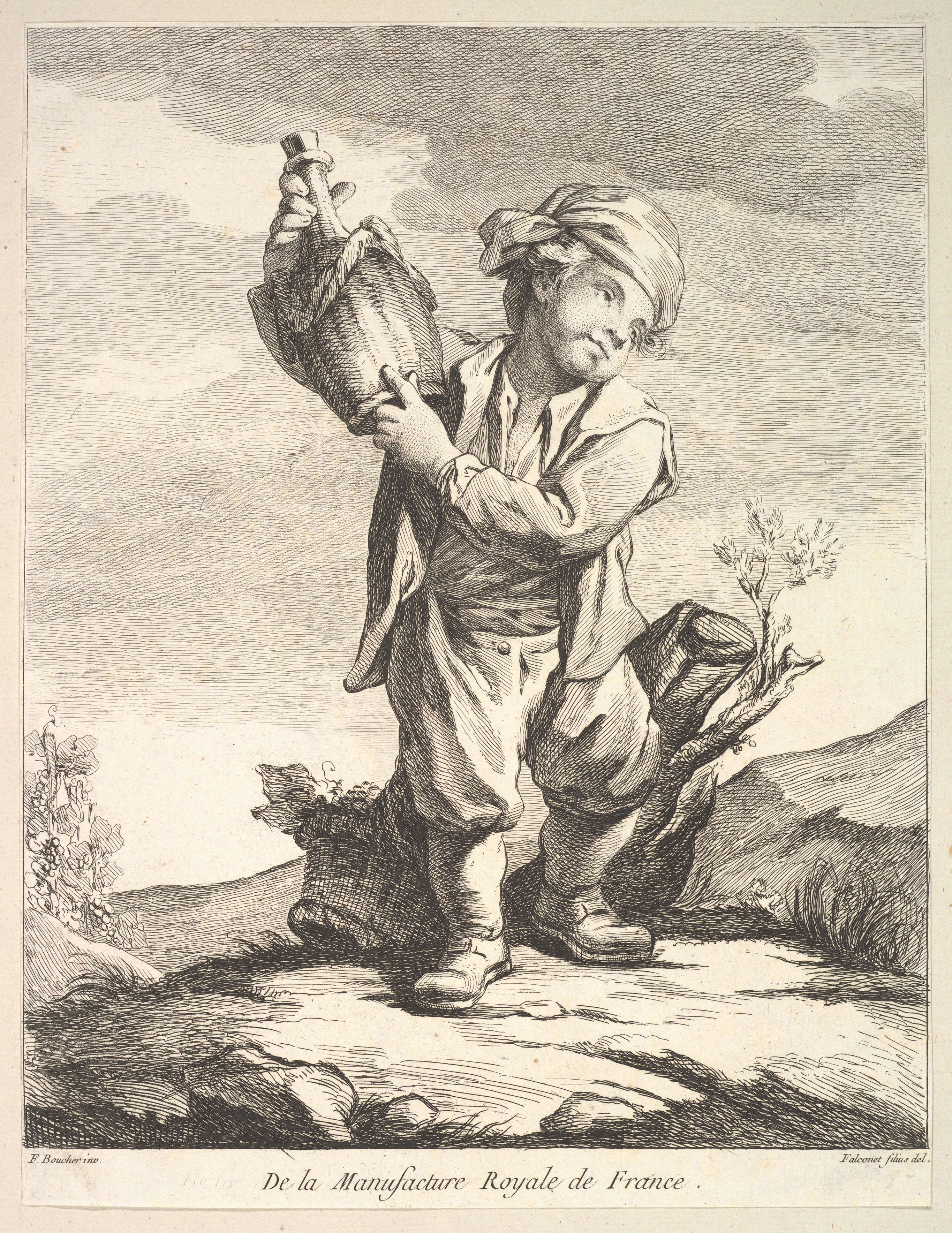 Boy Holding a Large Wine Bottle