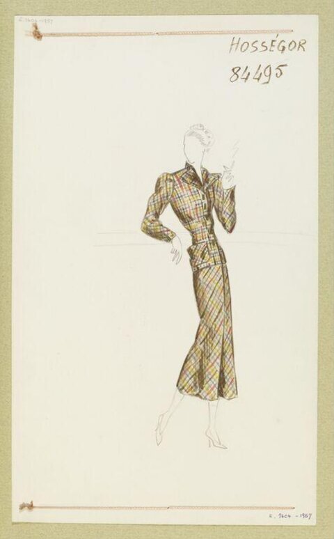 Vintage Plaid Suit Fashion Sketch