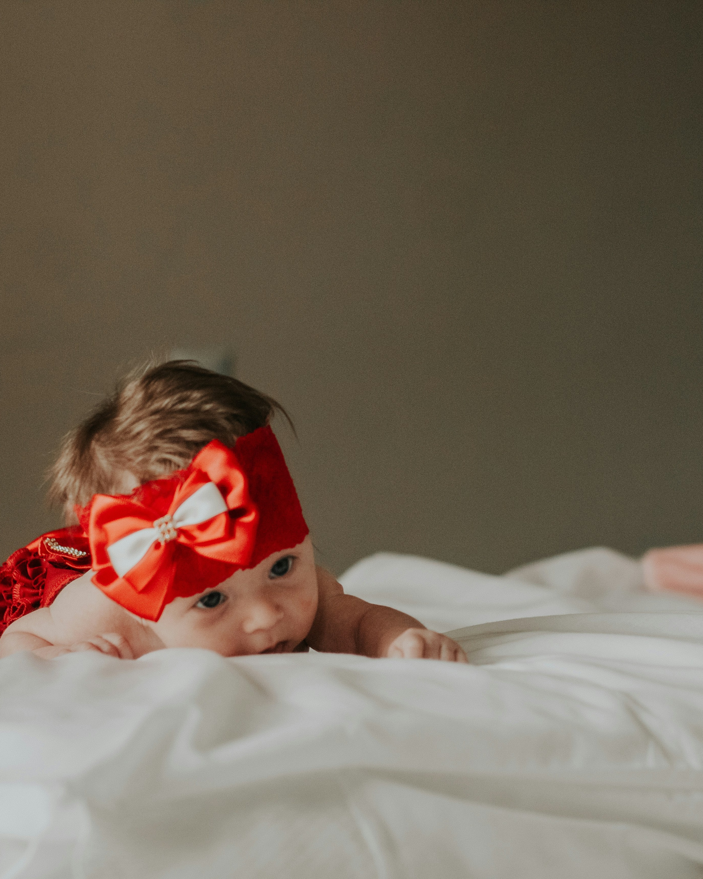 Baby Girl With Red Bow Headband
