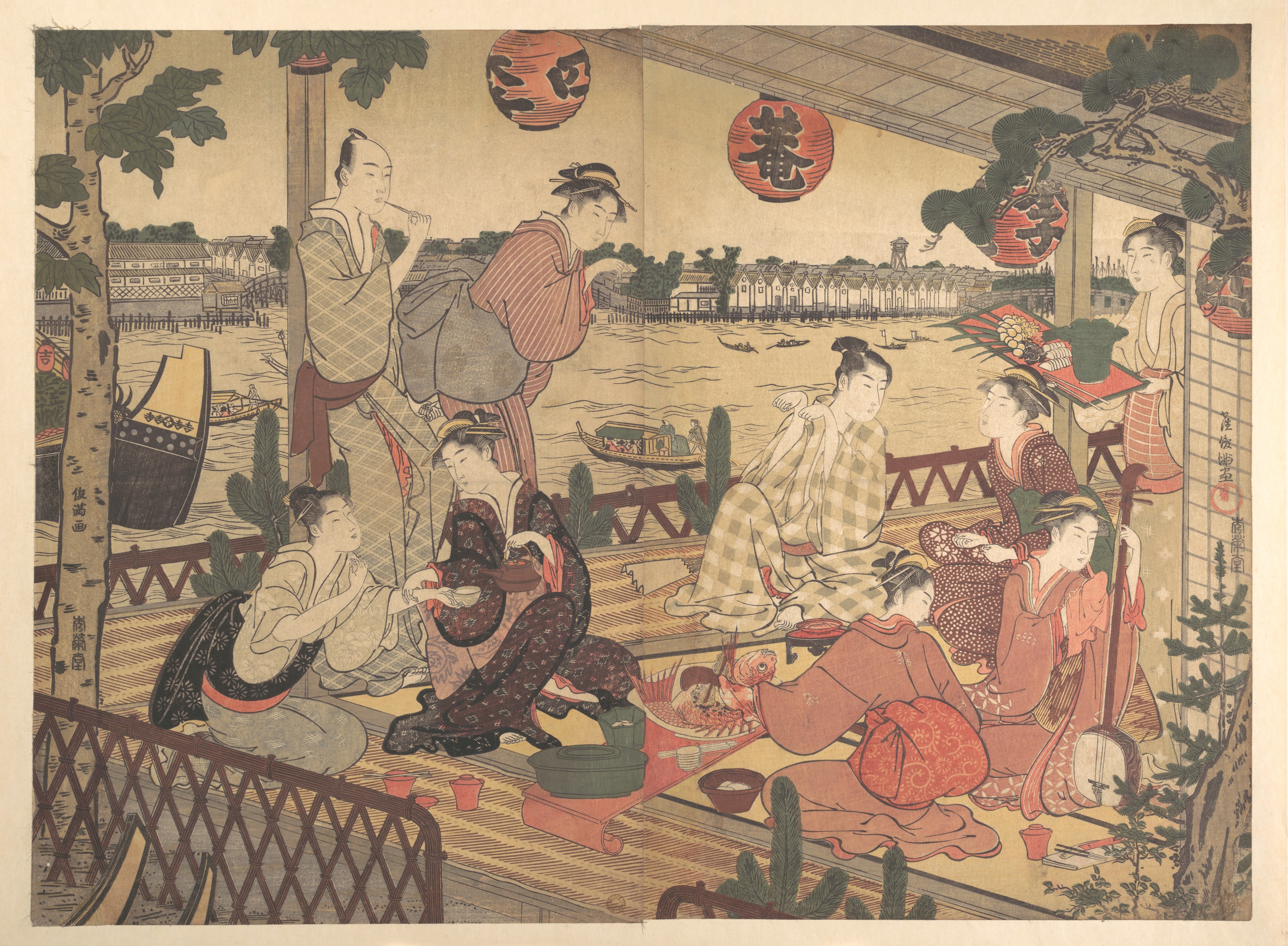 Japanese Ukiyo-e Riverside Feast