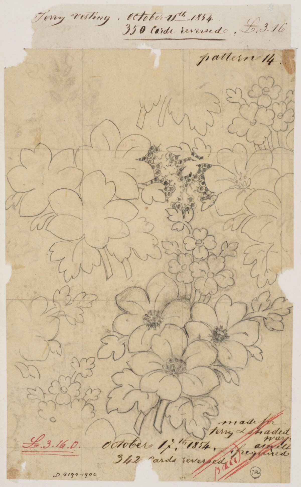 1854 Floral Textile Pattern Sketch