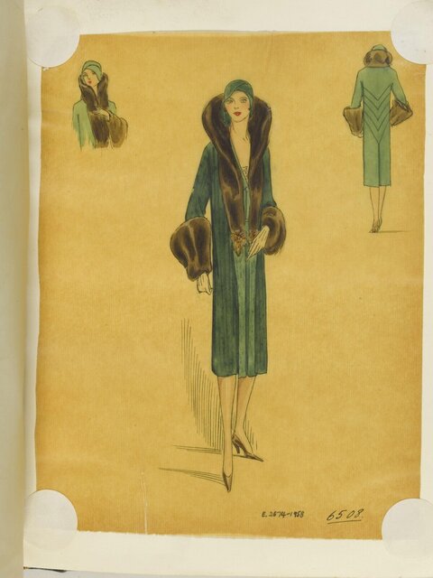 1920s Green Coat Fashion Sketch