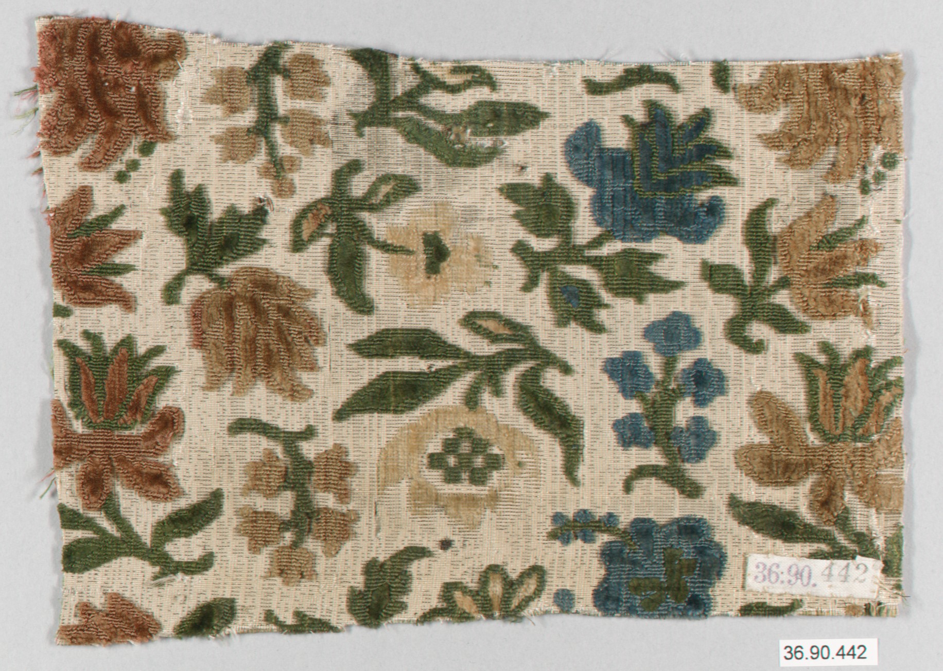 Antique Floral Cut Velvet Textile Fragment