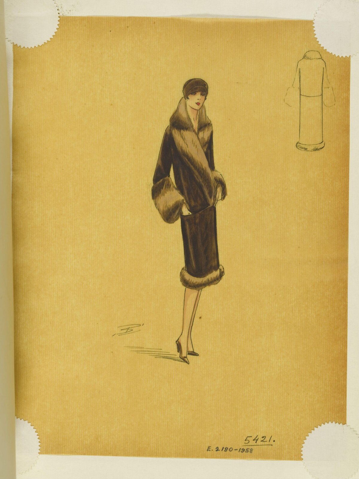 Vintage Fur Coat Fashion Sketch