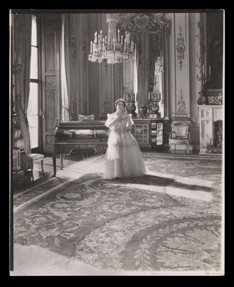 Vintage Portrait of Woman in Royal Hall