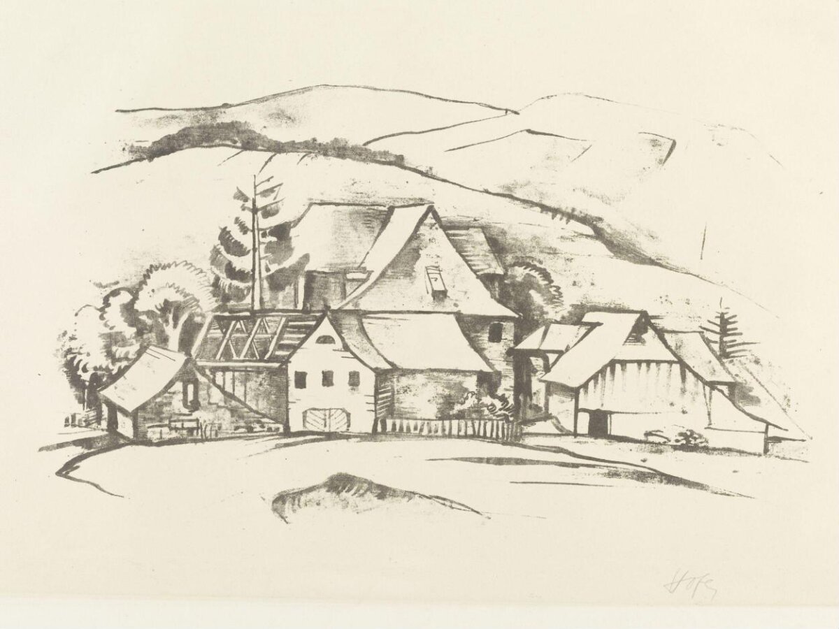 Mountain Farm Ink Sketch