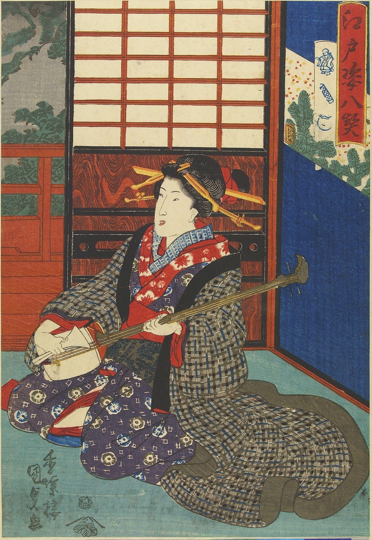 Ukiyo-e Seated Woman With Shamisen