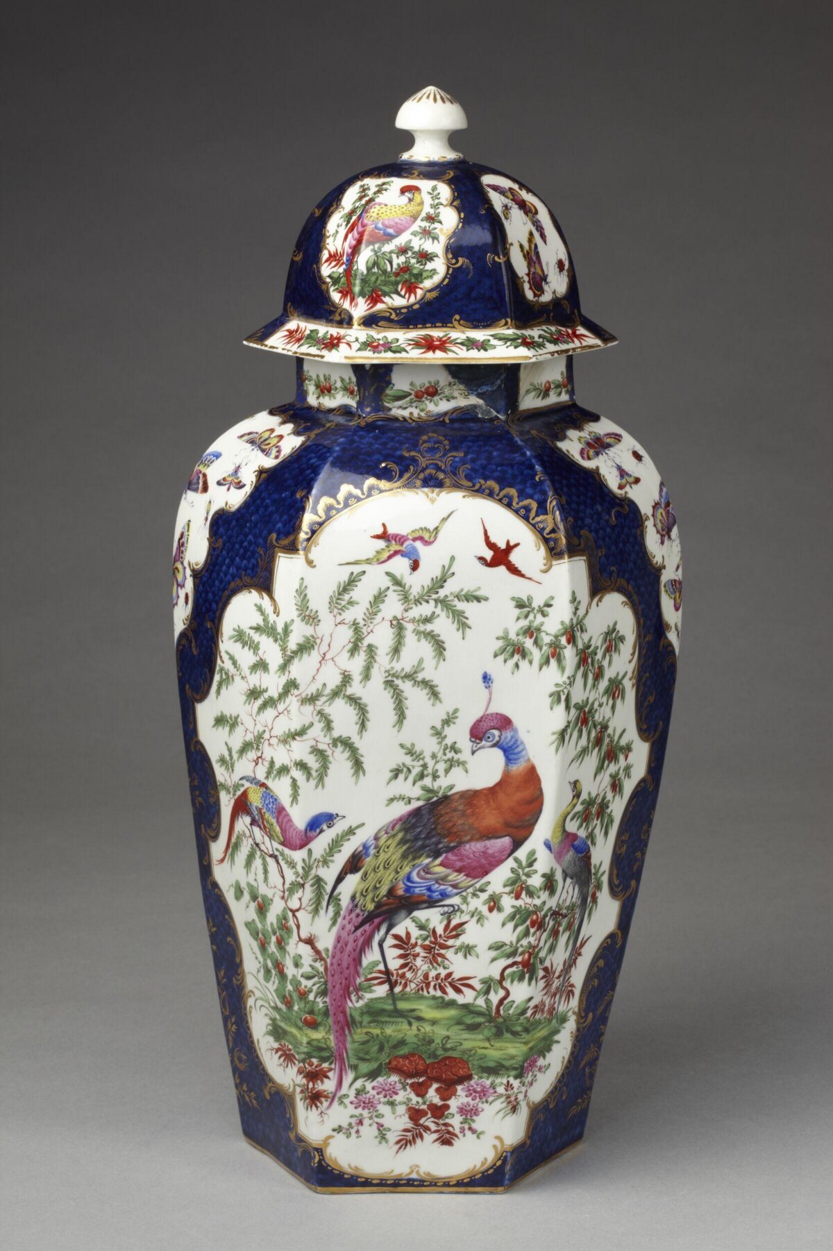 Blue Ground Bird Pattern Porcelain Covered Jar
