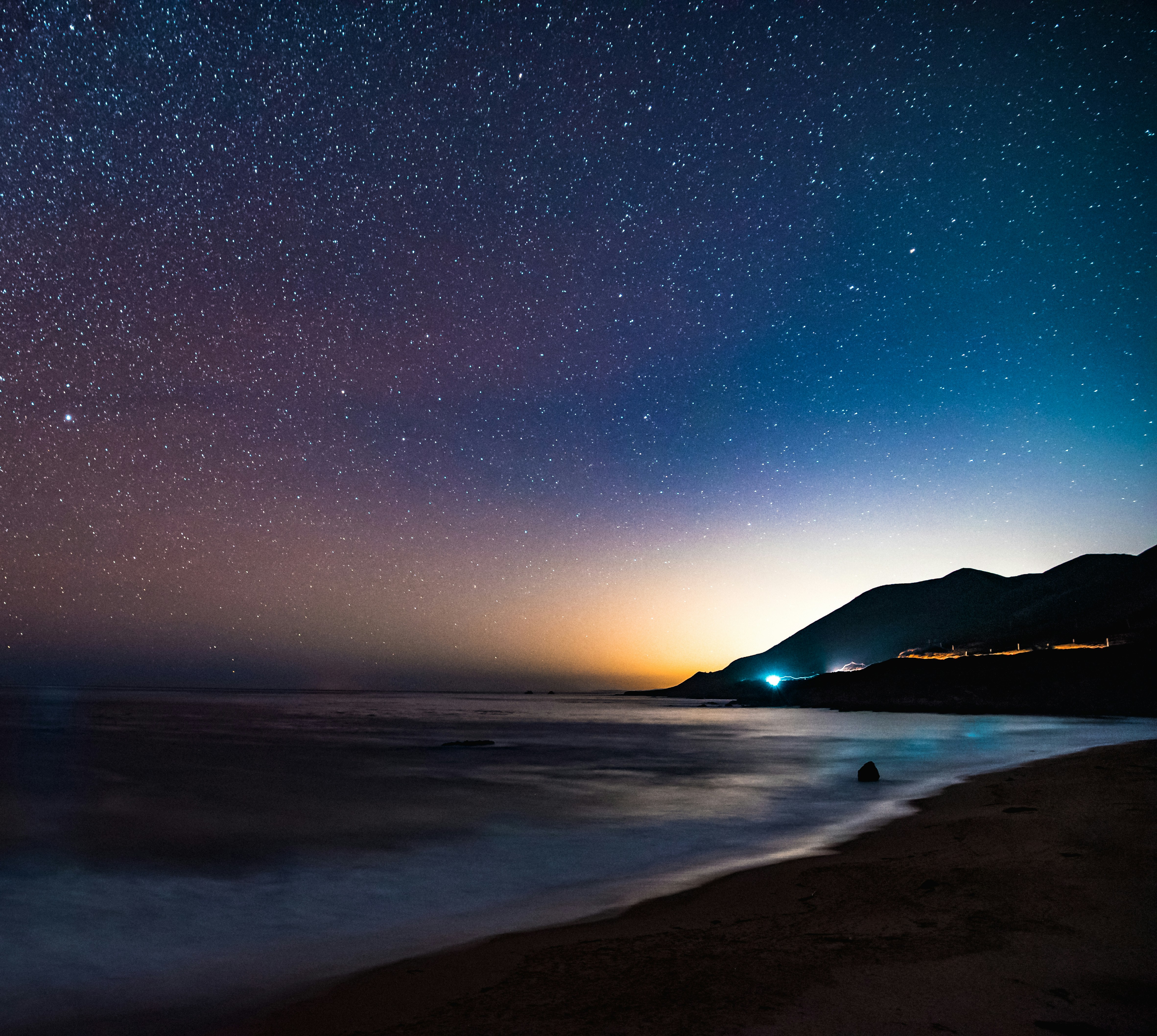 Starry Night Coastal Beach View