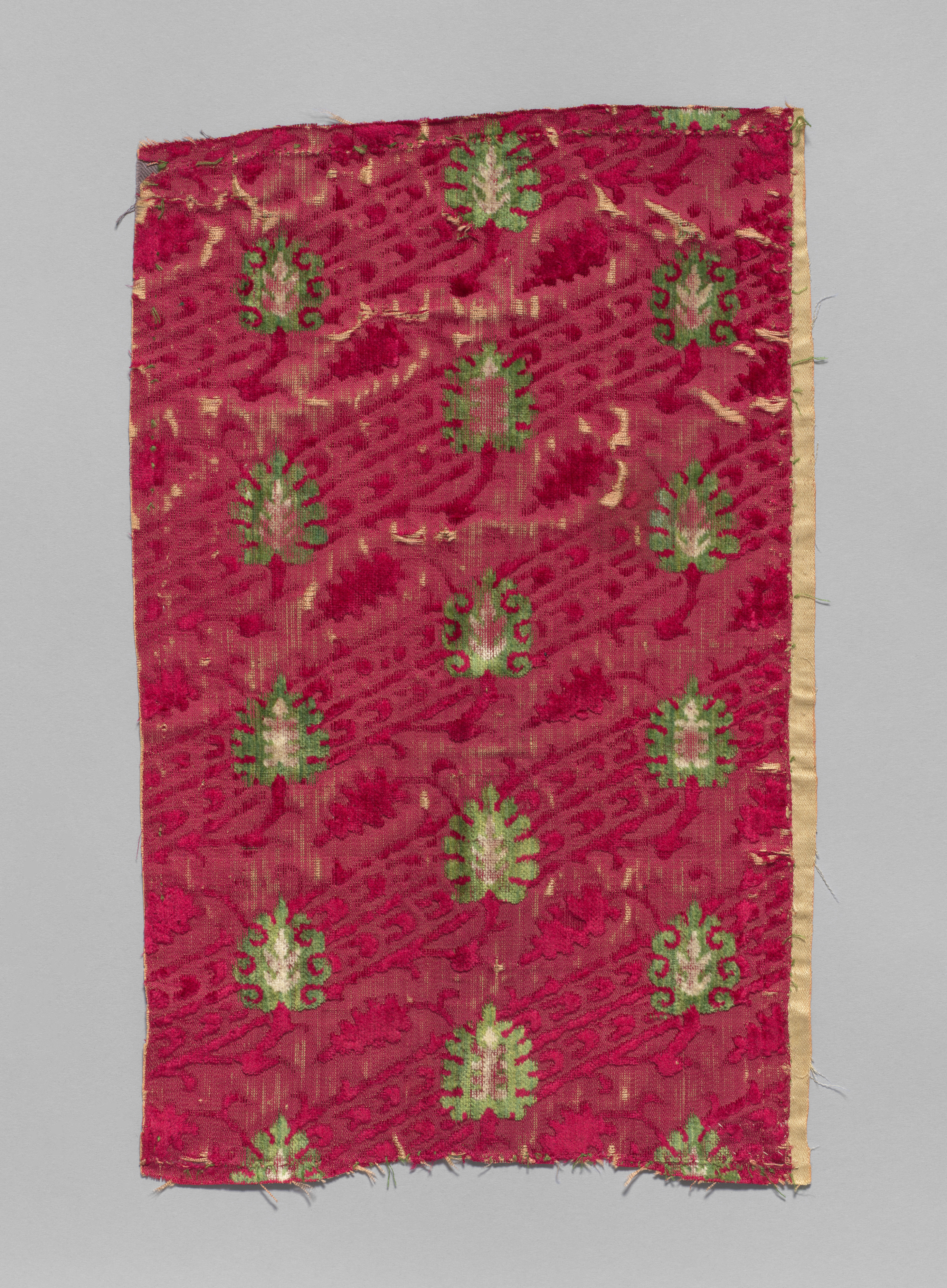 Vintage Red Floral Patterned Fabric Fragment