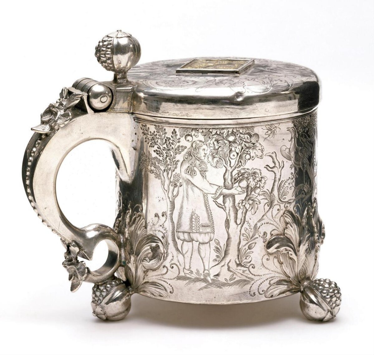 Engraved Antique Silver Tankard