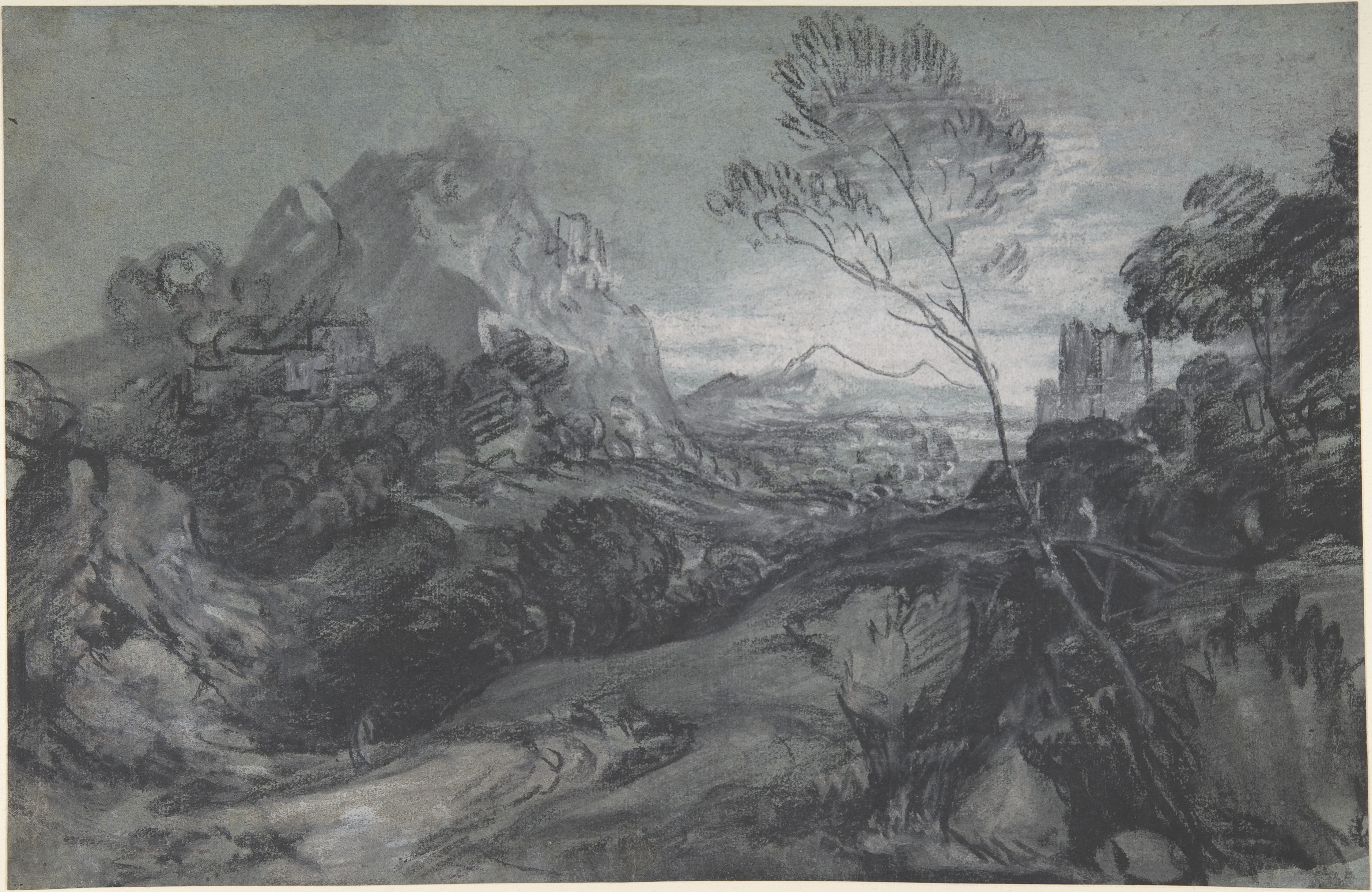 Mountainous Landscape Charcoal Sketch