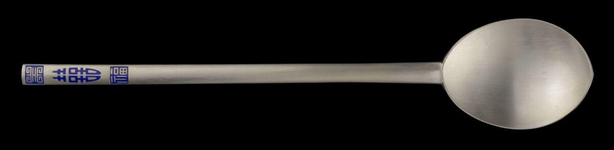 Silver Spoon with Blue Chinese Decorations