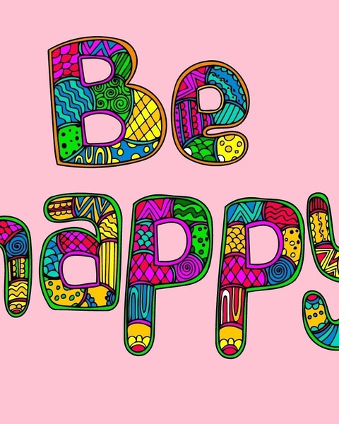 Zentangle Style 'Be Happy' Text Art