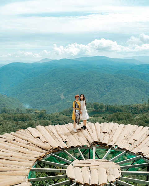 Two Women Posing at Mountain Viewpoint