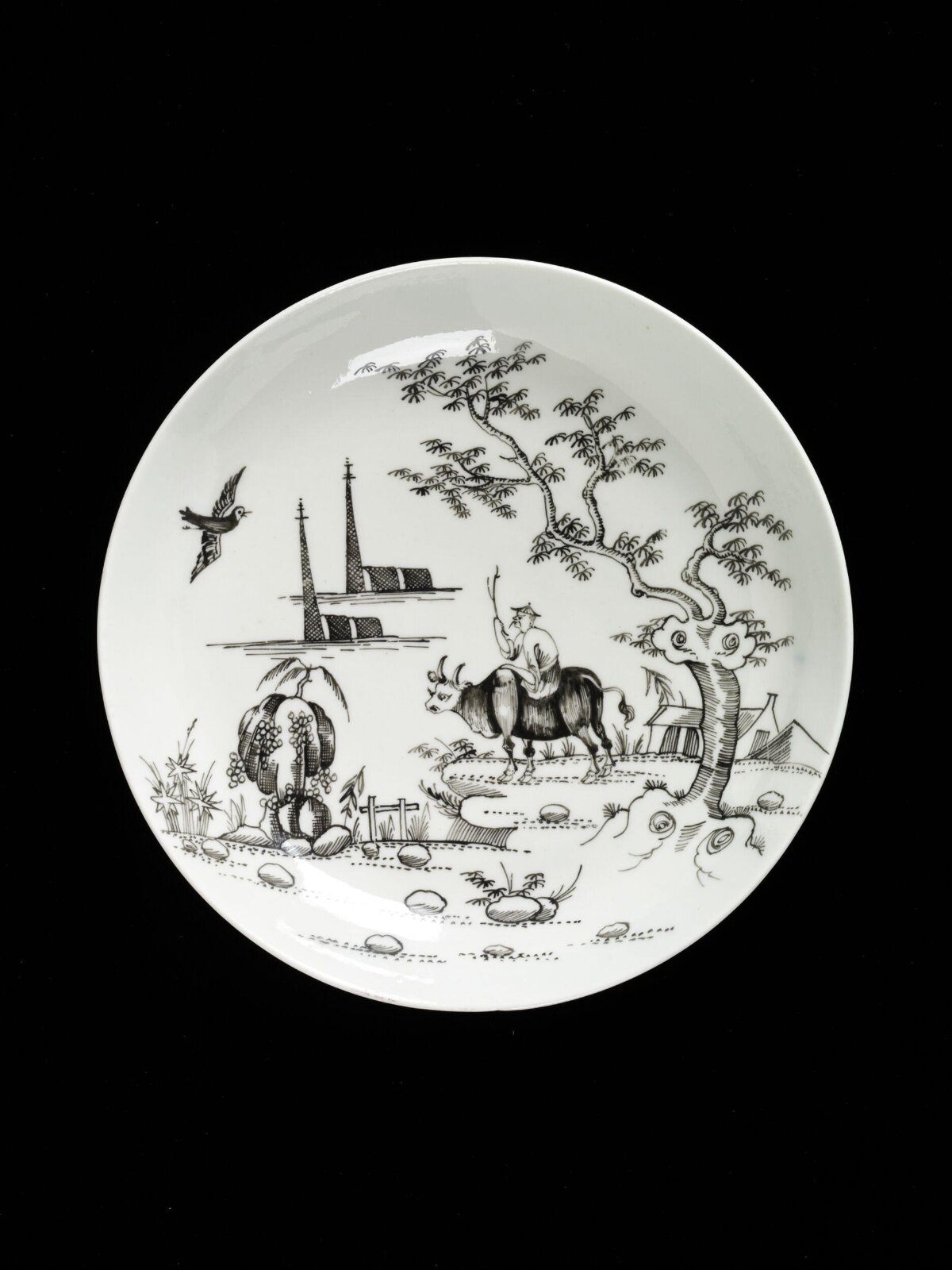 Ink Cowherd Landscape Porcelain Plate