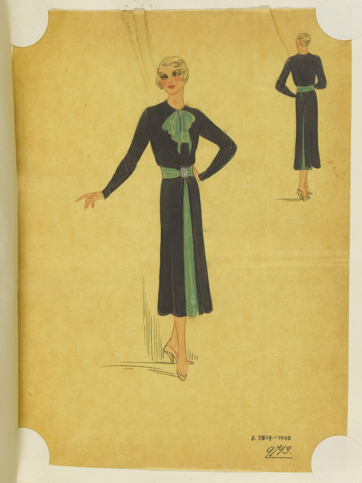 Vintage Black Dress Fashion Sketch