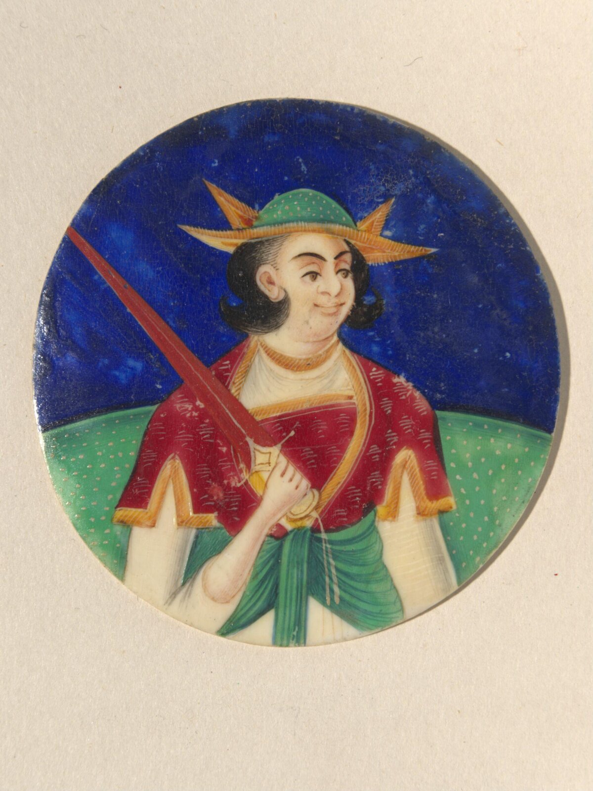 Circular Miniature Painting of Armed Man