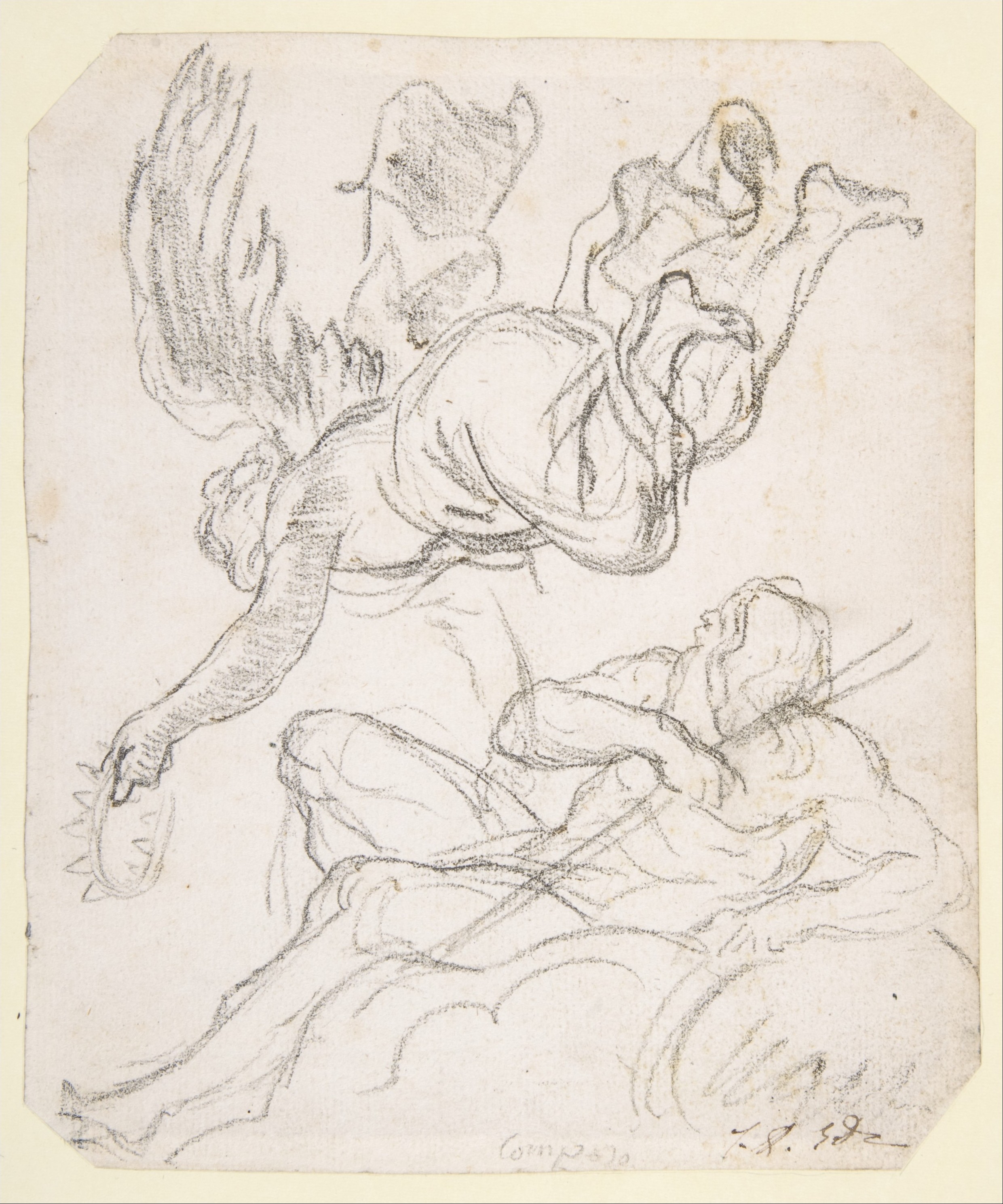 Pencil Sketch of Winged Figure and Man