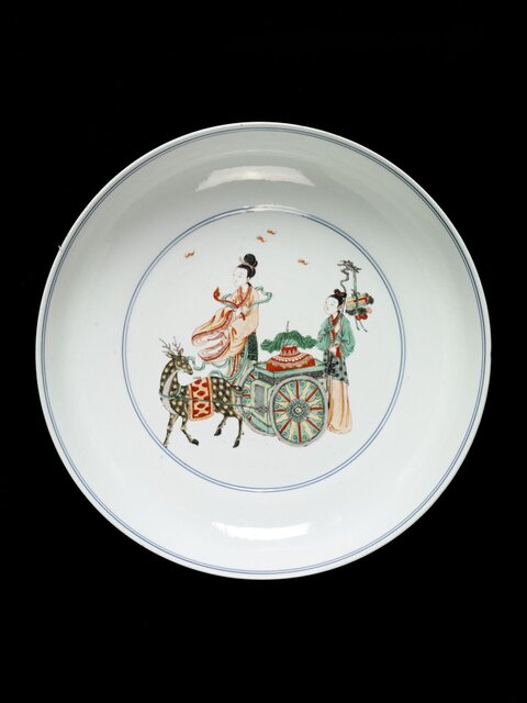 Wucai Magu Offering Longevity Porcelain Plate