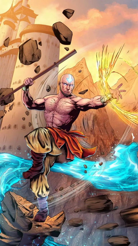 Adult Aang Bending All Four Elements