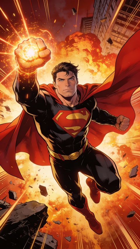 Superman Flying Through City Explosion