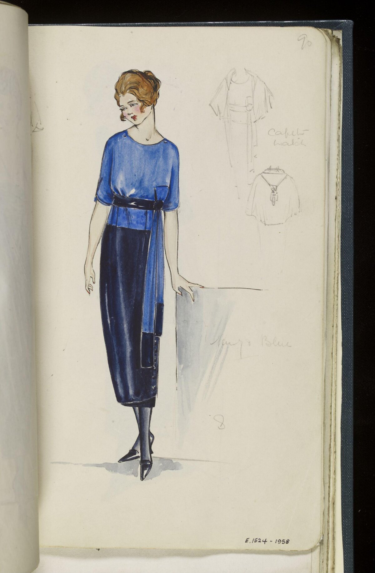 Vintage Blue Dress Fashion Sketch