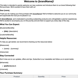 Customer Welcome Letter