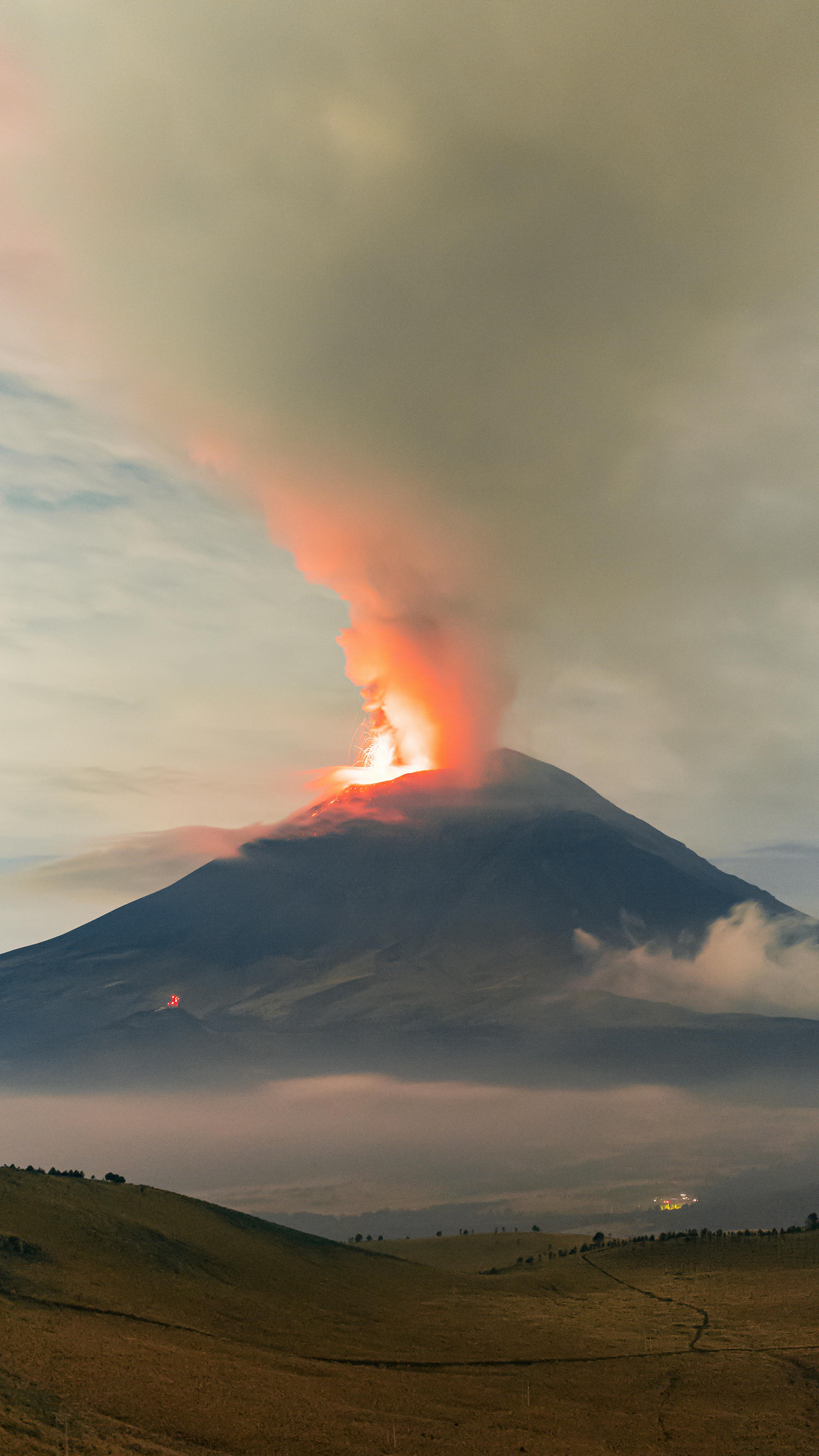 Erupting Volcano at Dusk