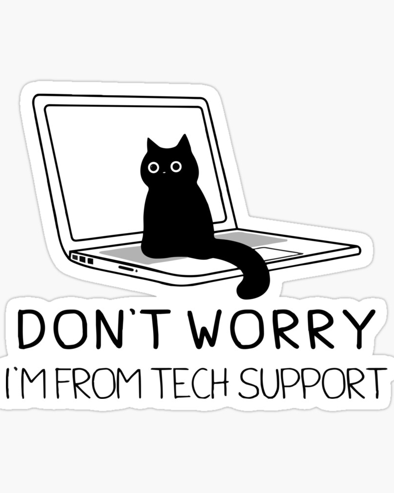 Funny Tech Support Black Cat Sticker