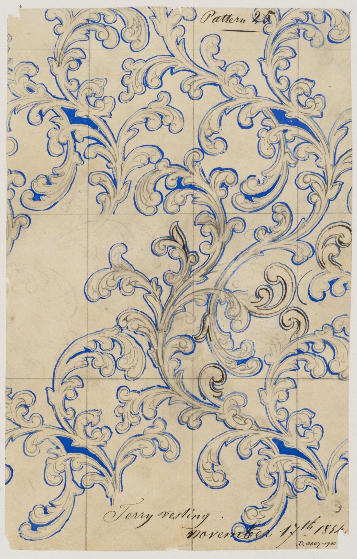 1854 Textile Scrollwork Pattern Sketch