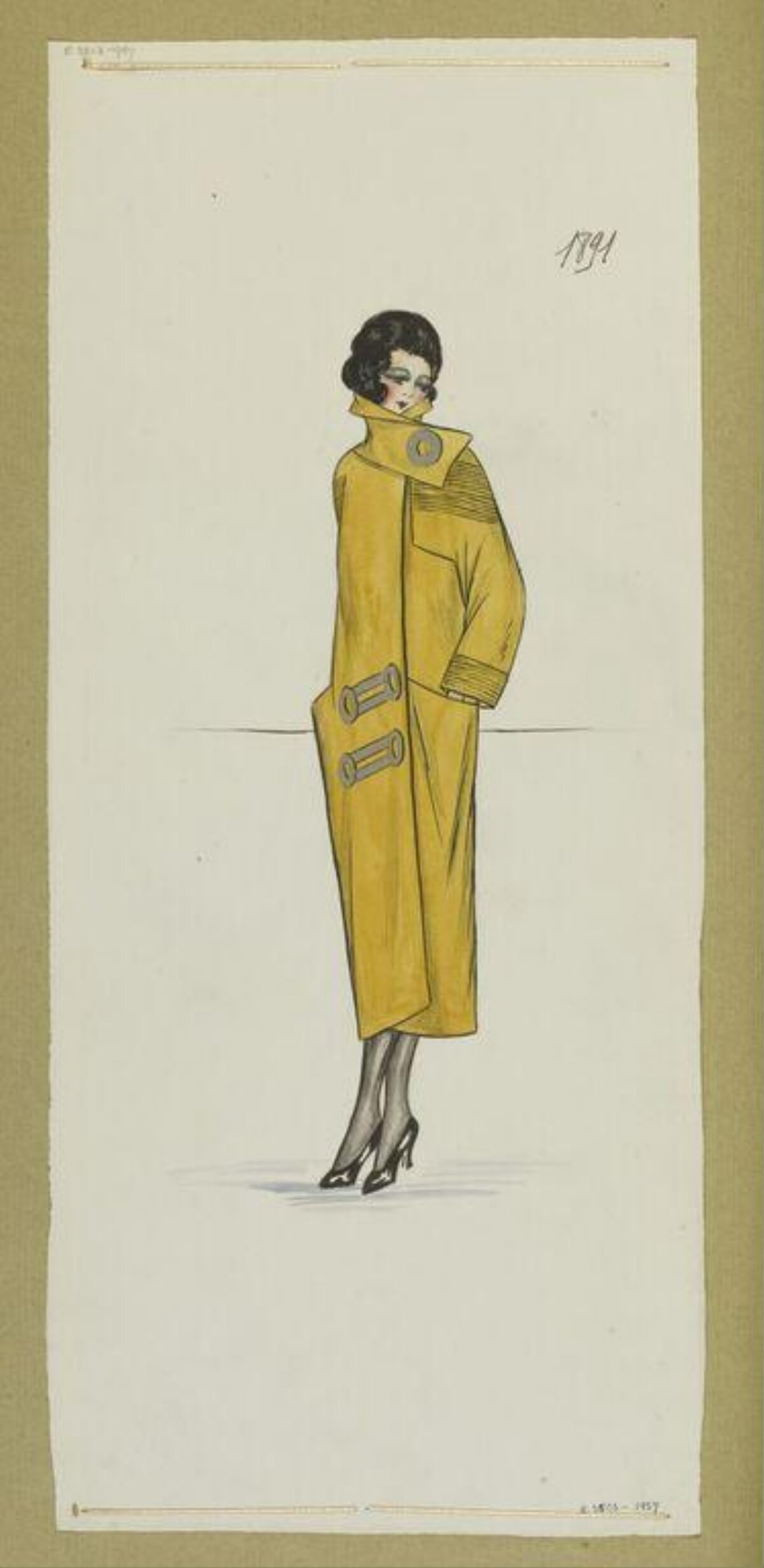 Vintage Yellow Coat Fashion Sketch