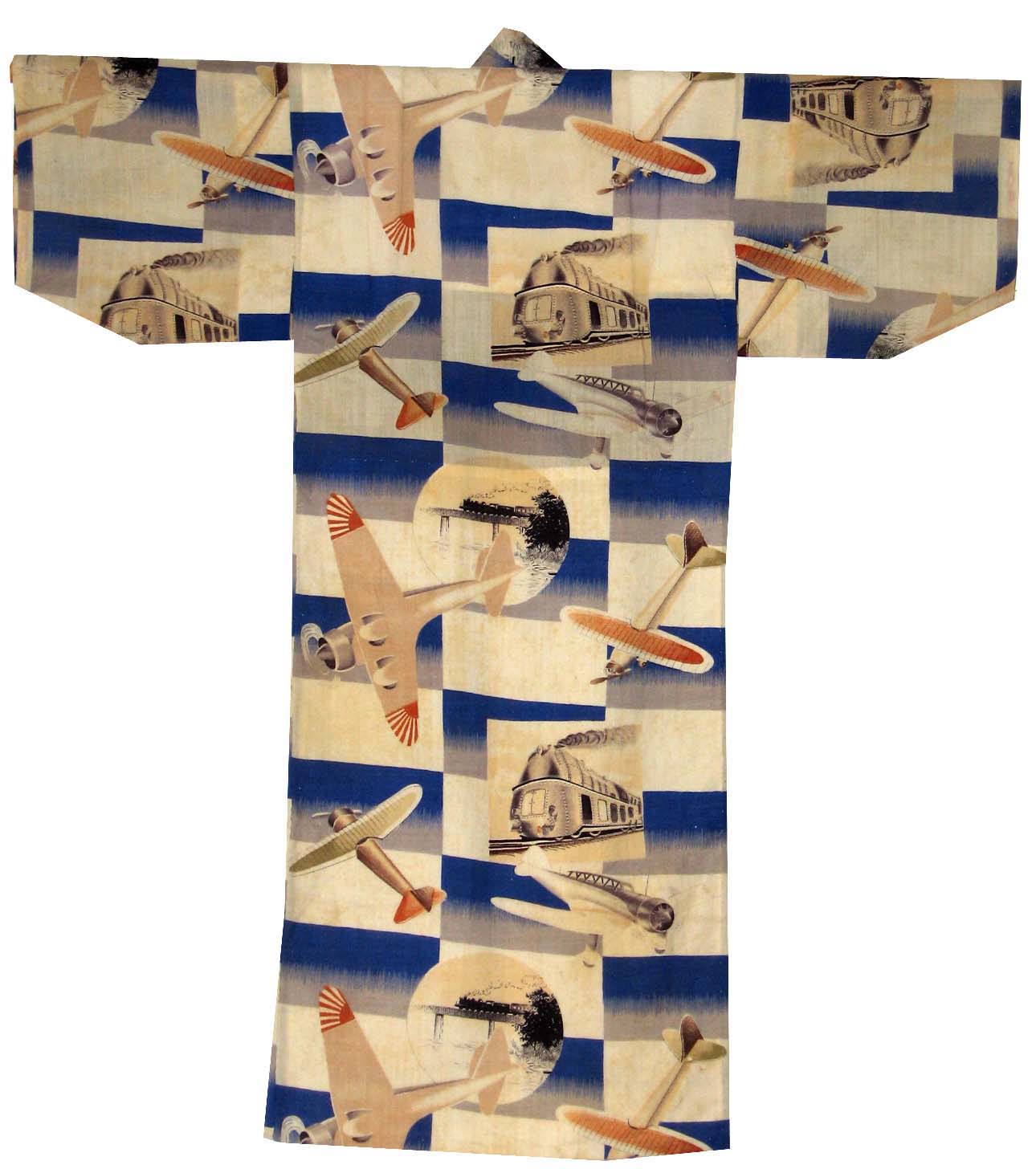 Vintage Airplane Train Print Kimono