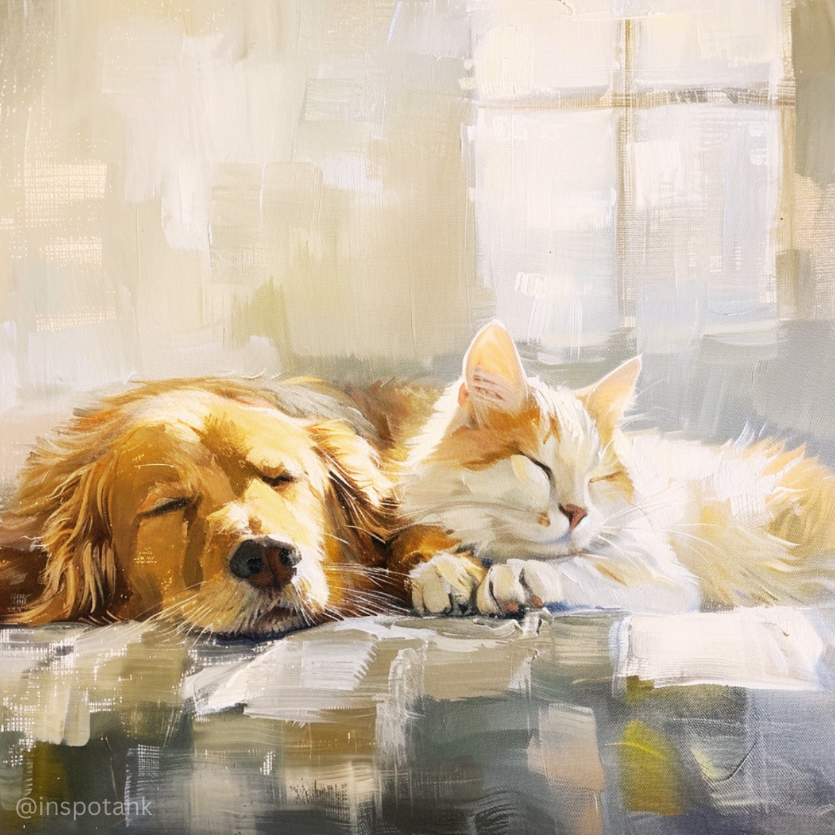 Sleeping Dog and Cat by Window