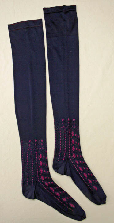 Navy Pink Patterned Thigh High Socks