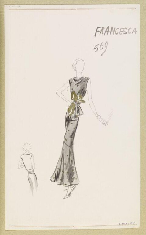 Vintage Evening Gown Fashion Sketch