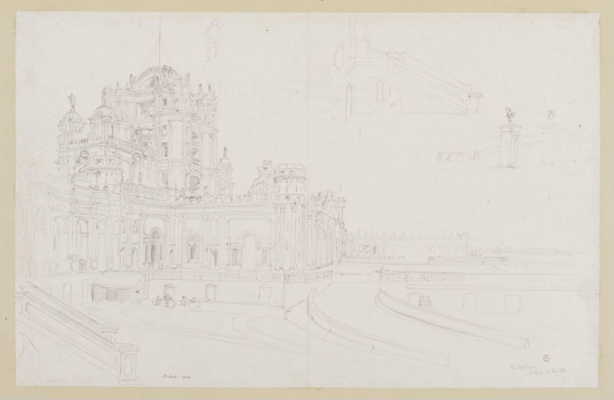 Pencil Sketch of Ornate Riverside Building