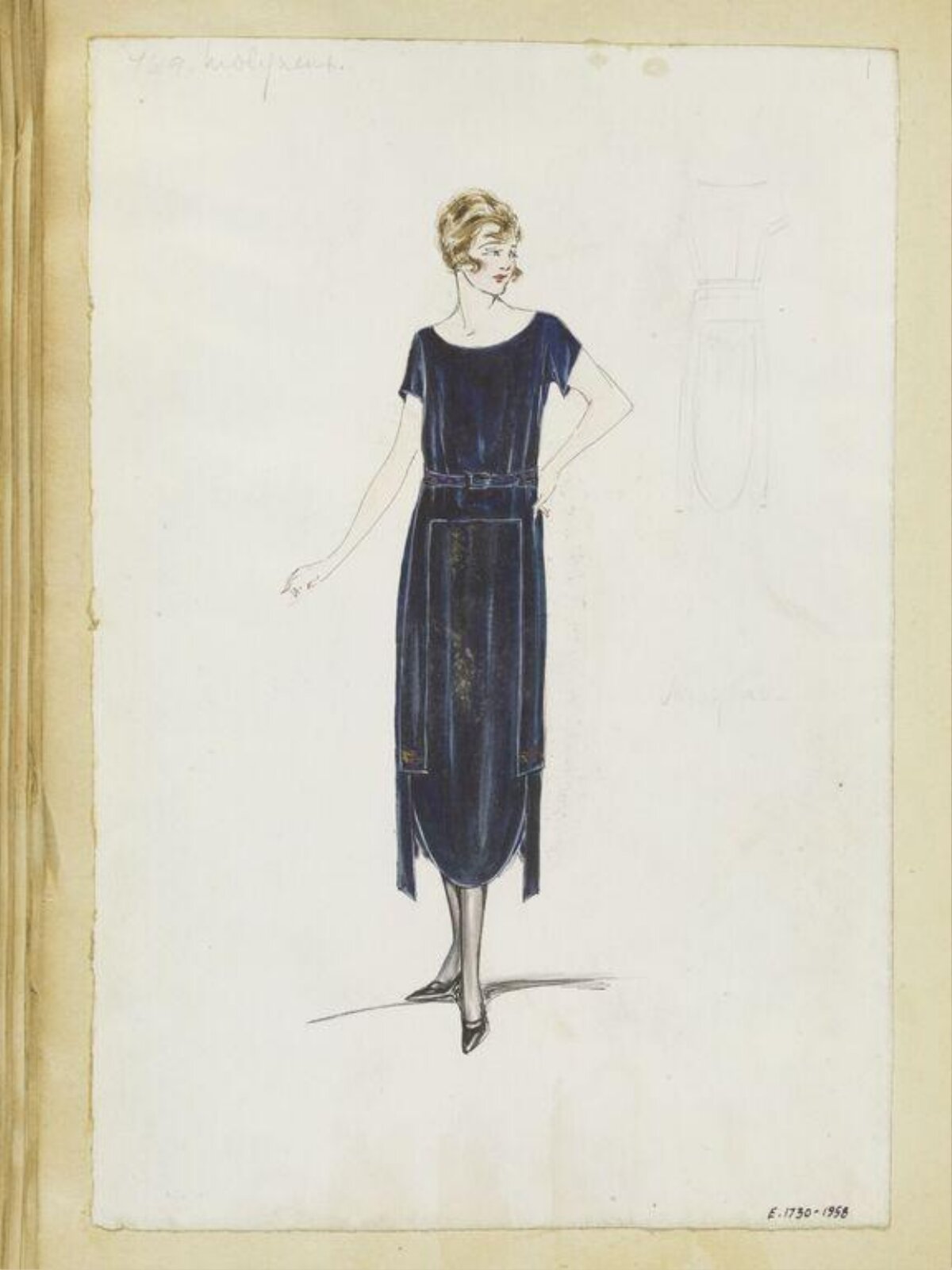 1920s Navy Dress Fashion Sketch
