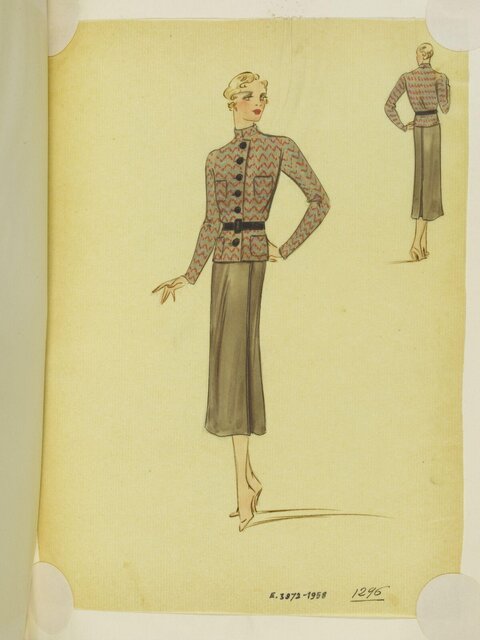 Vintage Two-piece Suit Fashion Sketch