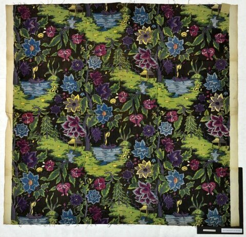 Black Base Landscape Floral Print Textile