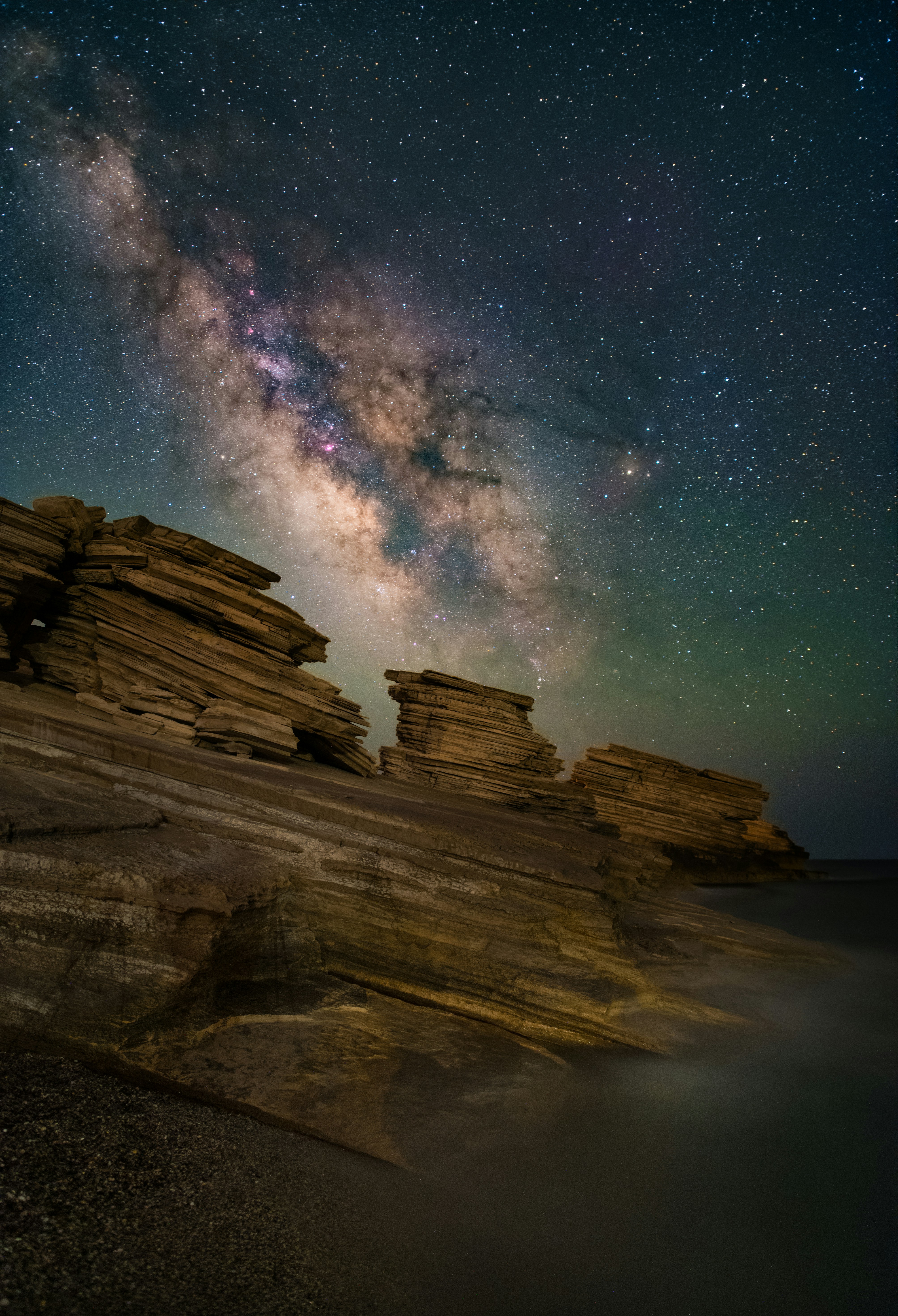 Milky Way Over Layered Coastal Rocks