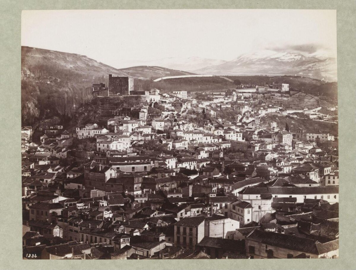 Vintage Hillside Town Aerial View