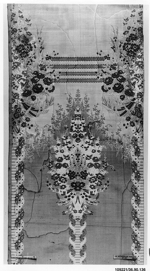 Antique Floral Embroidered Textile Fragment