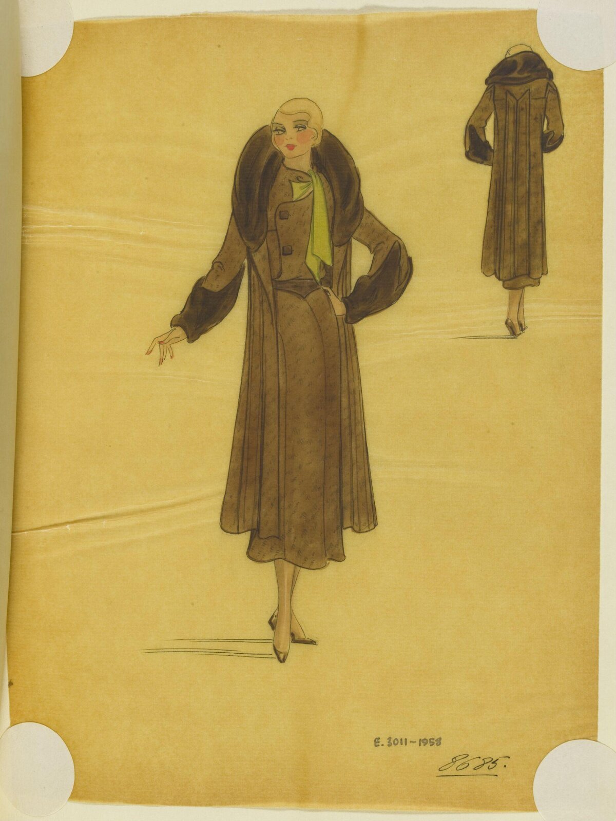 1930s Women's Coat Fashion Sketch