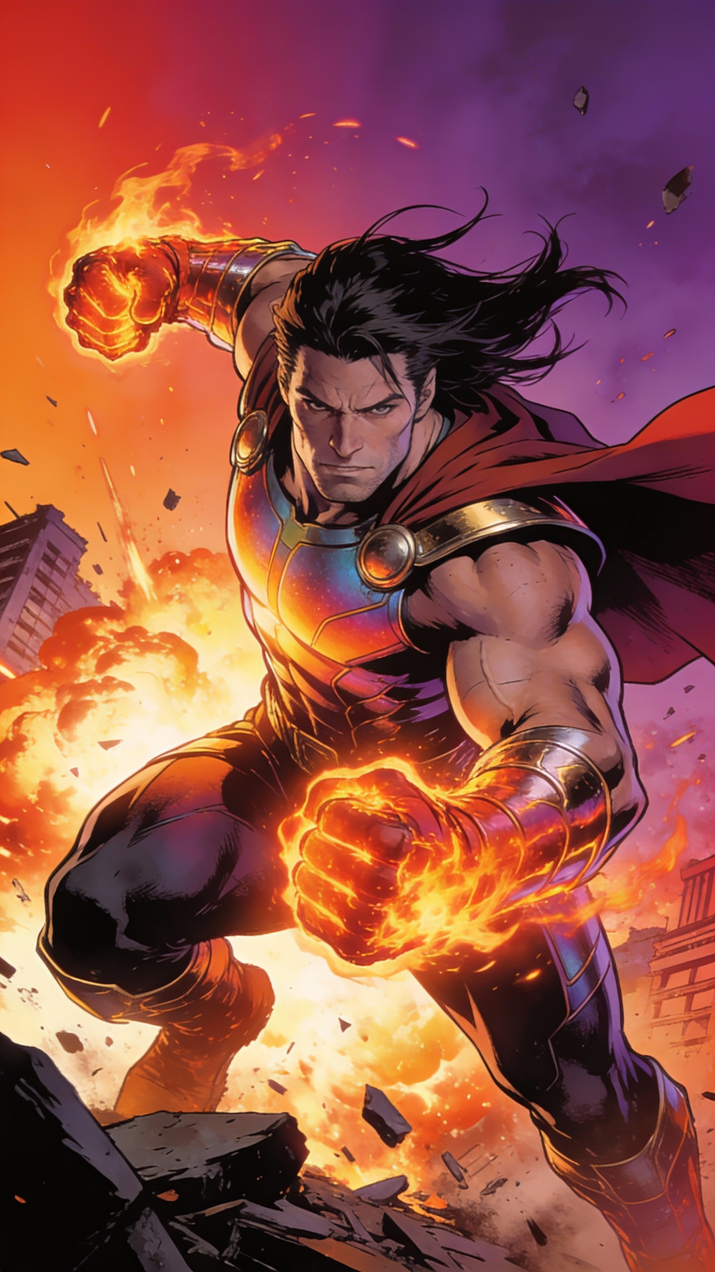 Fiery Fisted Superhero in Battle