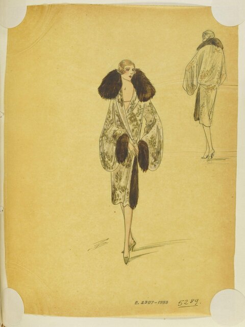 Vintage Fur Trim Coat Fashion Sketch